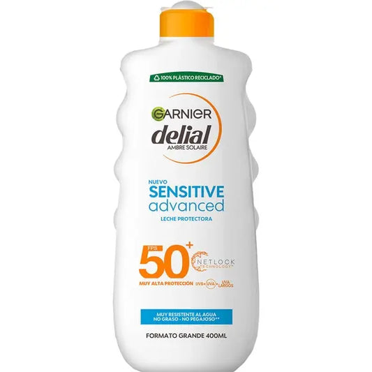 Delial Ambre Solaire - SPF 50+ Sunscreen for All Skin Types, 400ml, water-resistant, lightweight and non-sticky, provides UVA/UVB protection and guards against infrared effects.