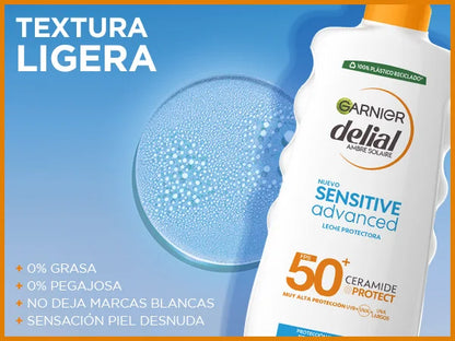 Delial Ambre Solaire - SPF 50+ Sunscreen for All Skin Types, 400ml, water-resistant, lightweight and non-sticky, provides UVA/UVB protection and guards against infrared effects.