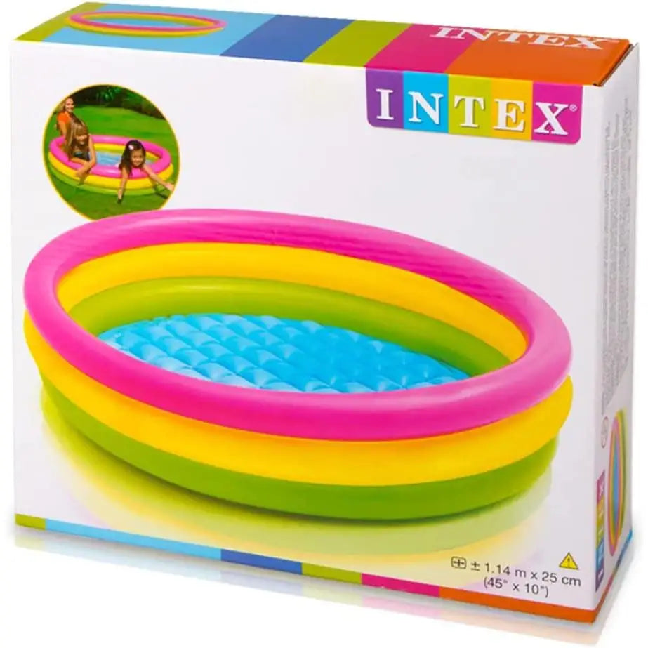 Inflatable pool with 3 sunset rings 114 x 25cm, color pink, yellow, green, intex 57412