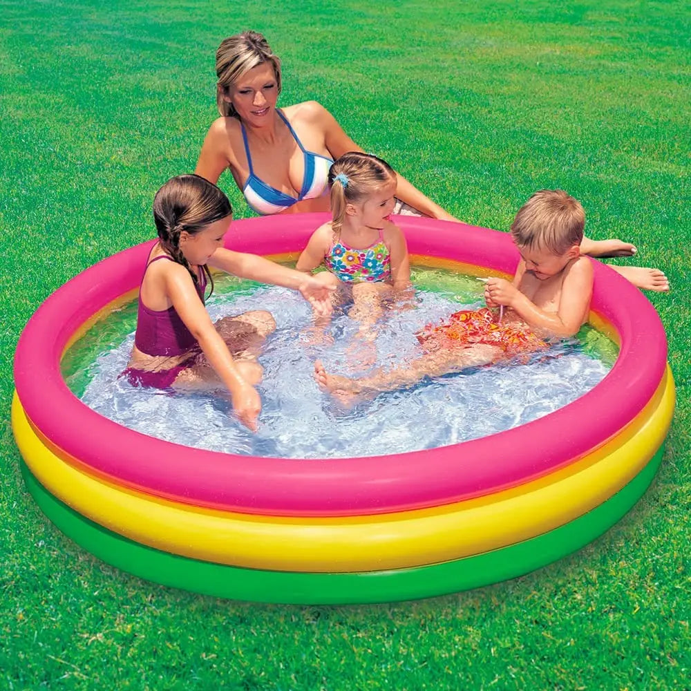 Inflatable pool with 3 sunset rings 114 x 25cm, color pink, yellow, green, intex 57412