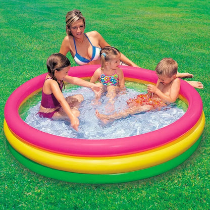 Inflatable pool with 3 sunset rings 114 x 25cm, color pink, yellow, green, intex 57412