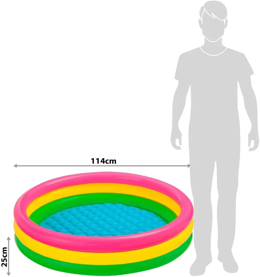 Inflatable pool with 3 sunset rings 114 x 25cm, color pink, yellow, green, intex 57412