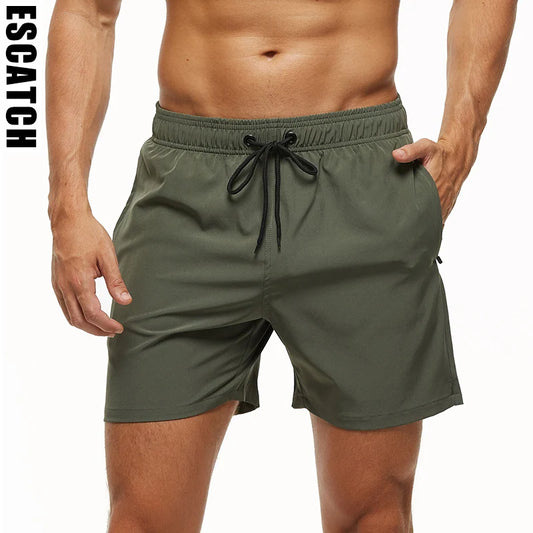 Escatch Brand 2026 Men's Stretch Swim Trunks Quick Dry Beach Shorts With Zipper Pockets and Mesh Lining