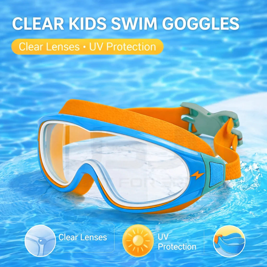 JSJM New Kids Swimming Goggles Big Frame HD Wide View Anti-Fog Waterproof Swim Mask For Boys Girls Ages 3-15 Multi-Color Choice