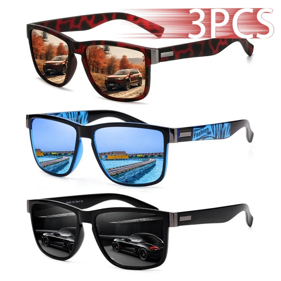 3PCS Fashion Classic Square UV400 Sunglasses Men Women Driving   Fishing Colorful Trendy Lightweight Outdoor Goggles