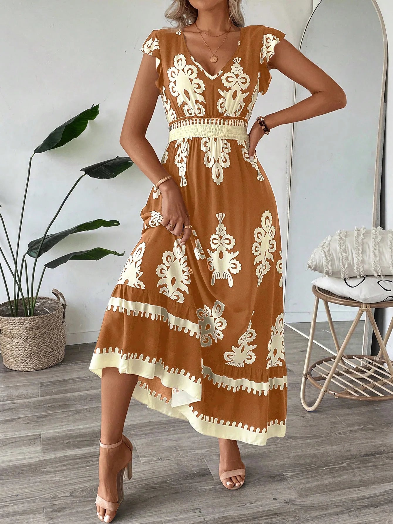Dresses for Women New Summer Short Sleeve V-Neck Women Dress Elegant Print A-LINE Dress Women Vestidos De Verano Mujer 2026 Q433