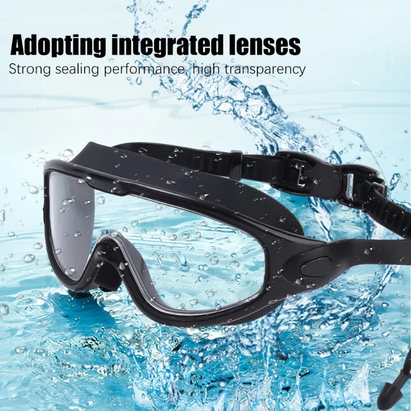 Swimming Goggles Silicone Swim Glasses Big Frame with Earplugs Men Women Professional HD Anti-fog Eyewear Swimming Accessories