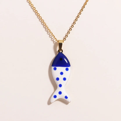 Waterproof Cute Colorful Enamel Fish Pendant Necklaces For Women Girls Lovely Stainless Steel Gold Color Summer Beach Jewelry