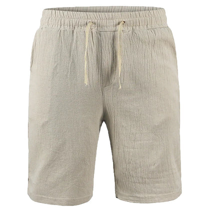 Men's Cotton Linen Short Pants Lightweight Hawaiian Summer Shorts Men Breathable Solid Color Casual Short Trousers