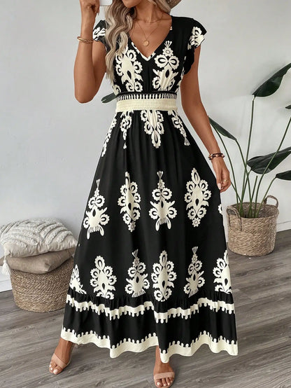 Dresses for Women New Summer Short Sleeve V-Neck Women Dress Elegant Print A-LINE Dress Women Vestidos De Verano Mujer 2026 Q433