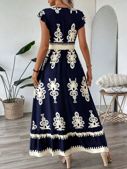 Dresses for Women New Summer Short Sleeve V-Neck Women Dress Elegant Print A-LINE Dress Women Vestidos De Verano Mujer 2026 Q433
