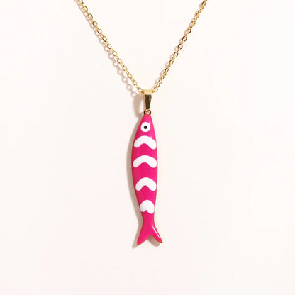 Waterproof Cute Colorful Enamel Fish Pendant Necklaces For Women Girls Lovely Stainless Steel Gold Color Summer Beach Jewelry