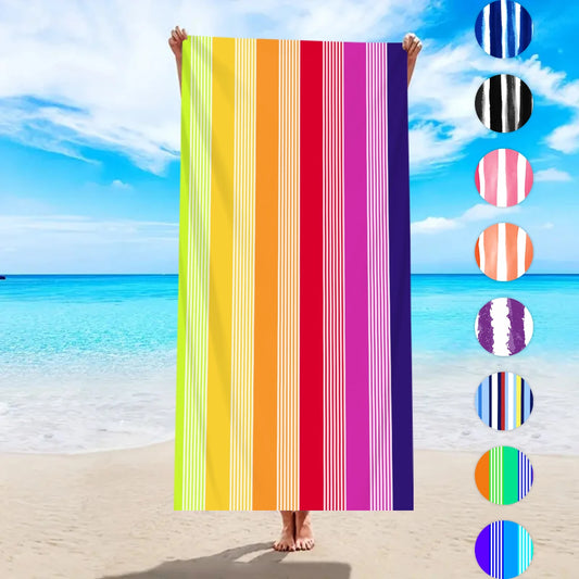 1pc fashionable colorful striped large beach towel, quick drying absorbent swimming beach towel, available in multiple colors