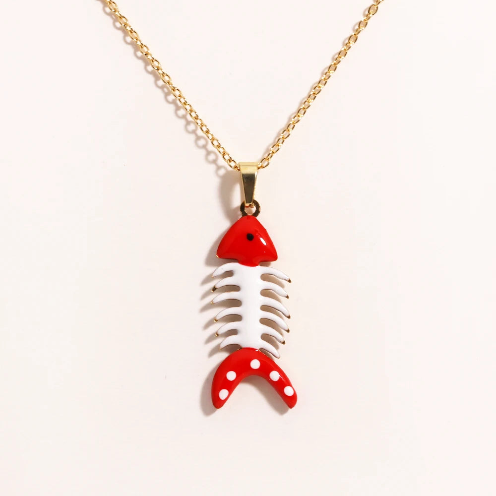 Waterproof Cute Colorful Enamel Fish Pendant Necklaces For Women Girls Lovely Stainless Steel Gold Color Summer Beach Jewelry