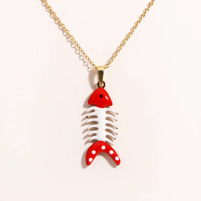 Waterproof Cute Colorful Enamel Fish Pendant Necklaces For Women Girls Lovely Stainless Steel Gold Color Summer Beach Jewelry