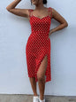 Dresses Sundress Summer Women Causal Polka Dot Sleeveless High Pleated elastic waist V-Neck Beach Dress Vestidos De Verano