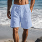 Men Cotton Linen Shorts Summer Lightweight Breathable Casual Beach Style Shorts Basic Solid Color Sweatpants Elastic Waist