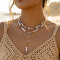 Bohemain Vintage Shell Starfish Turtle Multilayer Necklace for Women Ethnic Handmade Blue Beaded Necklaces Summer Beach Jewelry