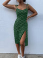 Dresses Sundress Summer Women Causal Polka Dot Sleeveless High Pleated elastic waist V-Neck Beach Dress Vestidos De Verano