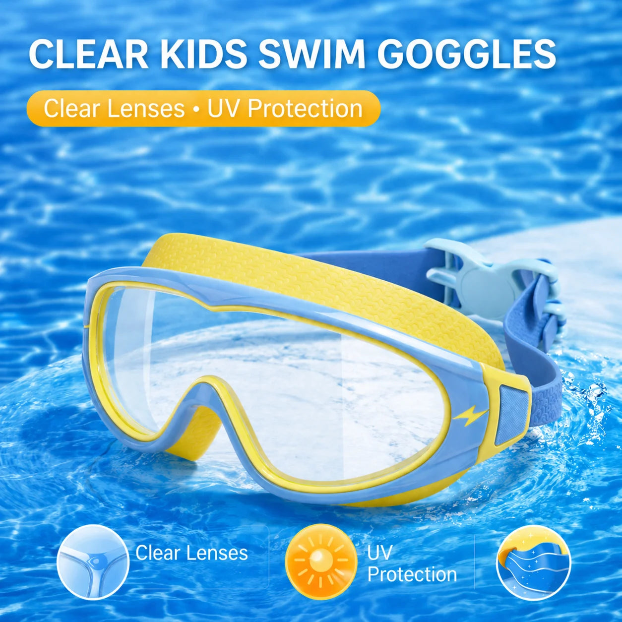 JSJM New Kids Swimming Goggles Big Frame HD Wide View Anti-Fog Waterproof Swim Mask For Boys Girls Ages 3-15 Multi-Color Choice