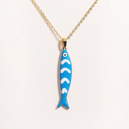Waterproof Cute Colorful Enamel Fish Pendant Necklaces For Women Girls Lovely Stainless Steel Gold Color Summer Beach Jewelry