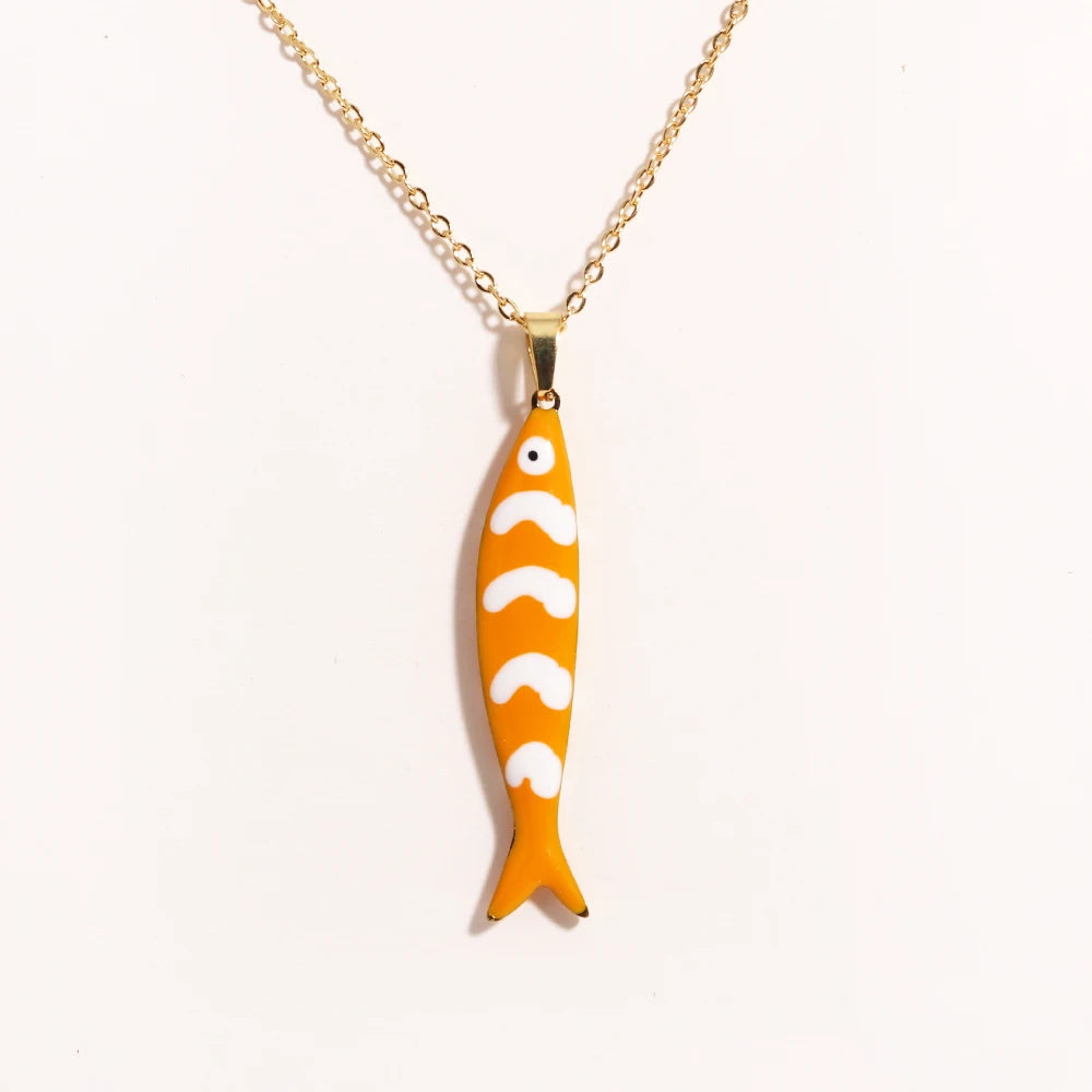 Waterproof Cute Colorful Enamel Fish Pendant Necklaces For Women Girls Lovely Stainless Steel Gold Color Summer Beach Jewelry