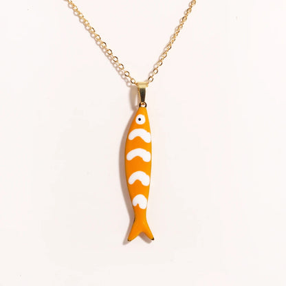 Waterproof Cute Colorful Enamel Fish Pendant Necklaces For Women Girls Lovely Stainless Steel Gold Color Summer Beach Jewelry