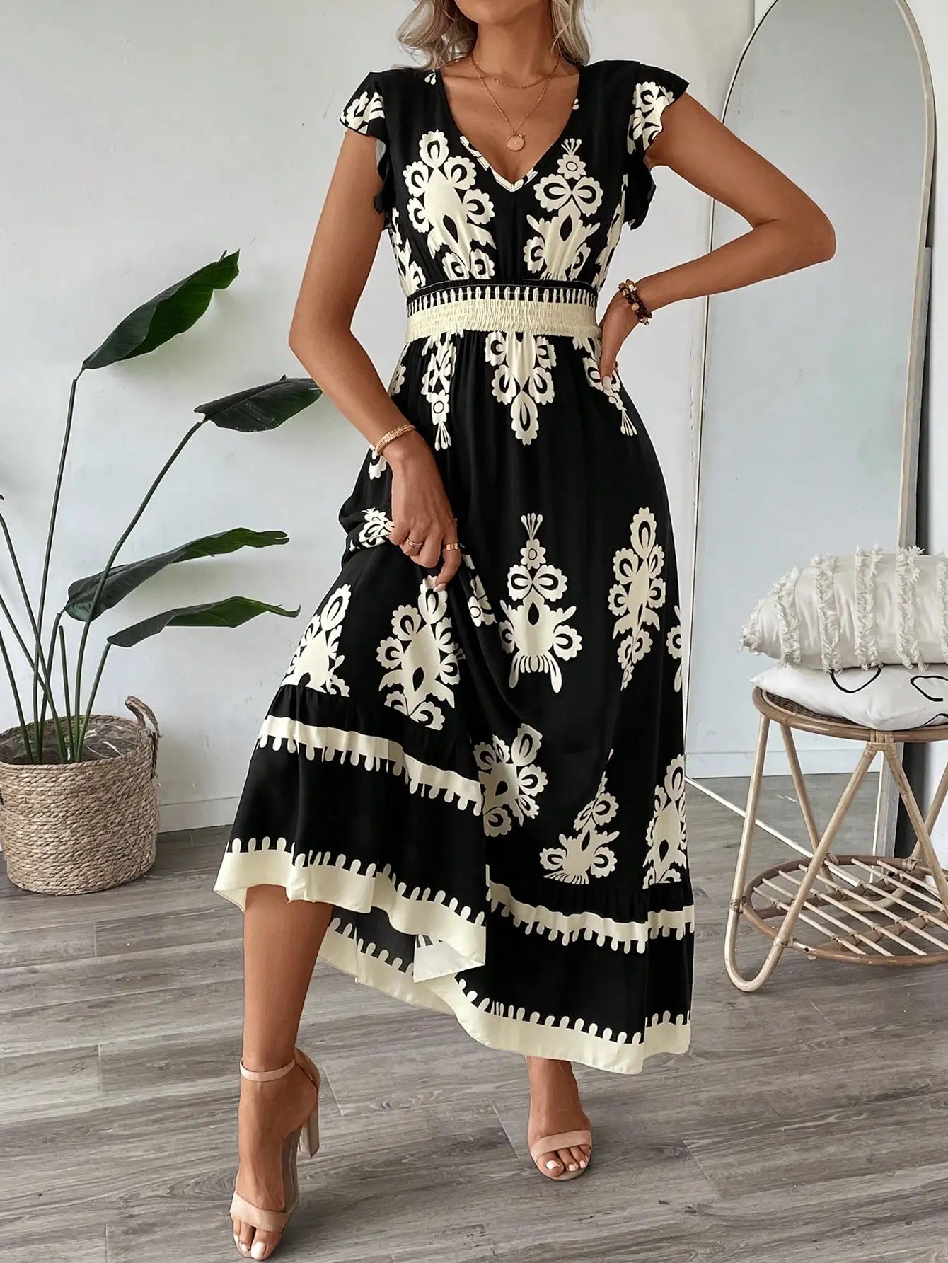 Dresses for Women New Summer Short Sleeve V-Neck Women Dress Elegant Print A-LINE Dress Women Vestidos De Verano Mujer 2026 Q433