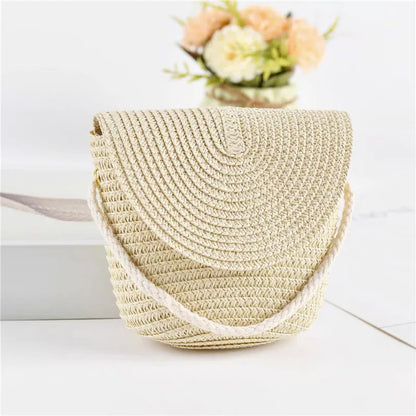 Beach Straw Shoulder Messenger Bag Women Bohemian Summer Woven Rattan Bucket Shoulder Handbag Handmade Crossbody Bags For Women