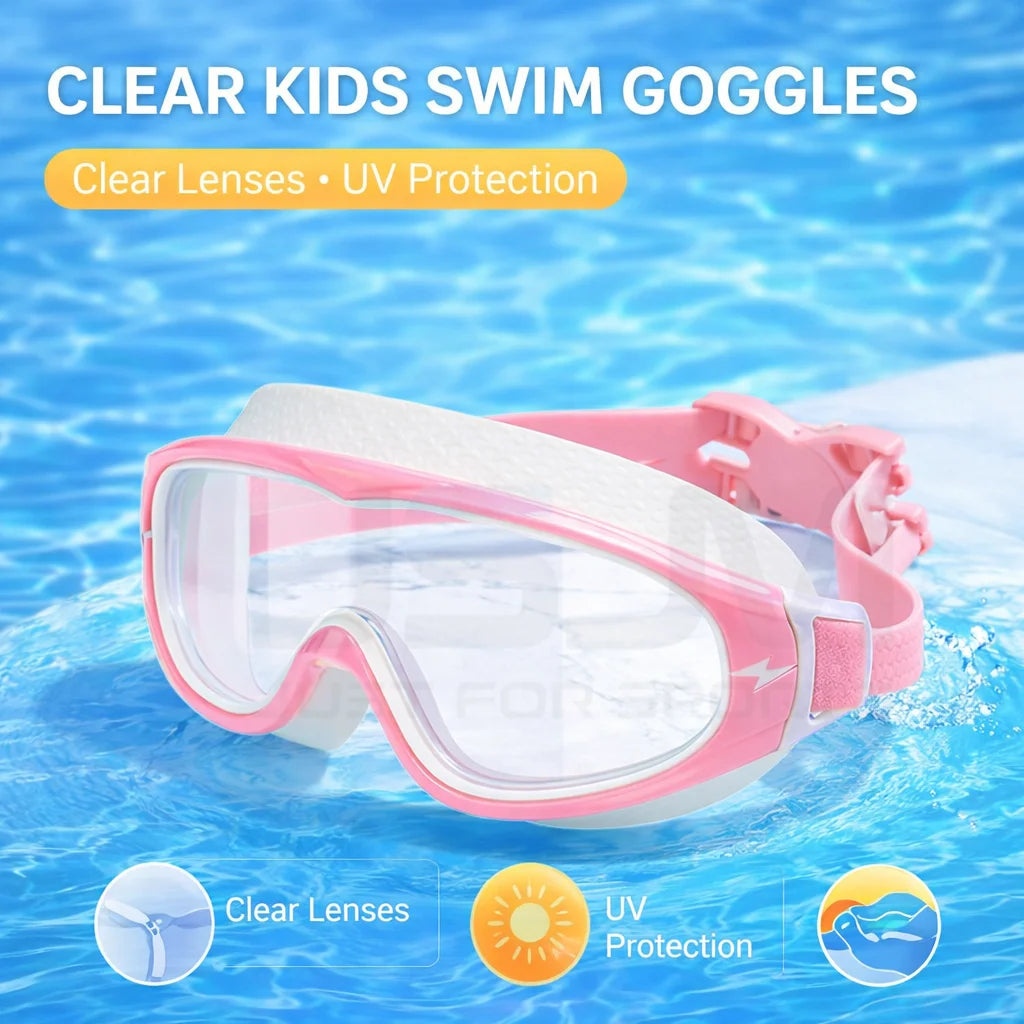 JSJM New Kids Swimming Goggles Big Frame HD Wide View Anti-Fog Waterproof Swim Mask For Boys Girls Ages 3-15 Multi-Color Choice