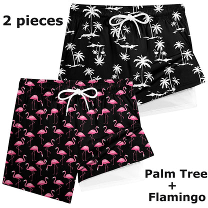 3D Print 2 in 1 Mens Swim Trunks Summer Quick Dry Beach Shorts with Phone Pocket Swimwear Swimsuit Bathing Suit  Board Shorts