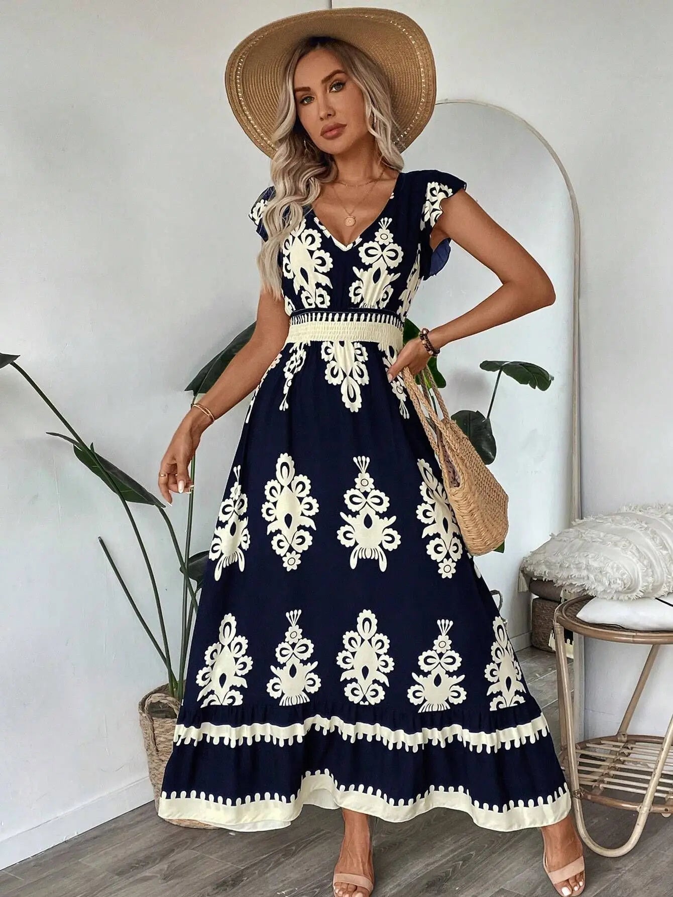 Dresses for Women New Summer Short Sleeve V-Neck Women Dress Elegant Print A-LINE Dress Women Vestidos De Verano Mujer 2026 Q433