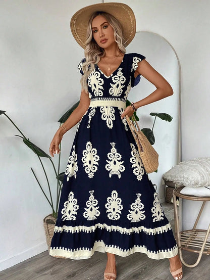 Dresses for Women New Summer Short Sleeve V-Neck Women Dress Elegant Print A-LINE Dress Women Vestidos De Verano Mujer 2026 Q433