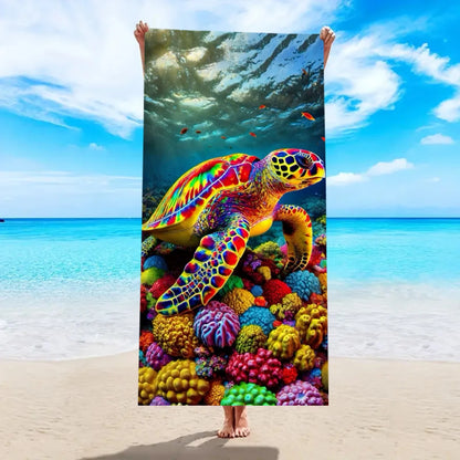1pc Beach turtle animal printed beach towel, quick drying absorbent beach towel, outdoor sports swimming beach towel