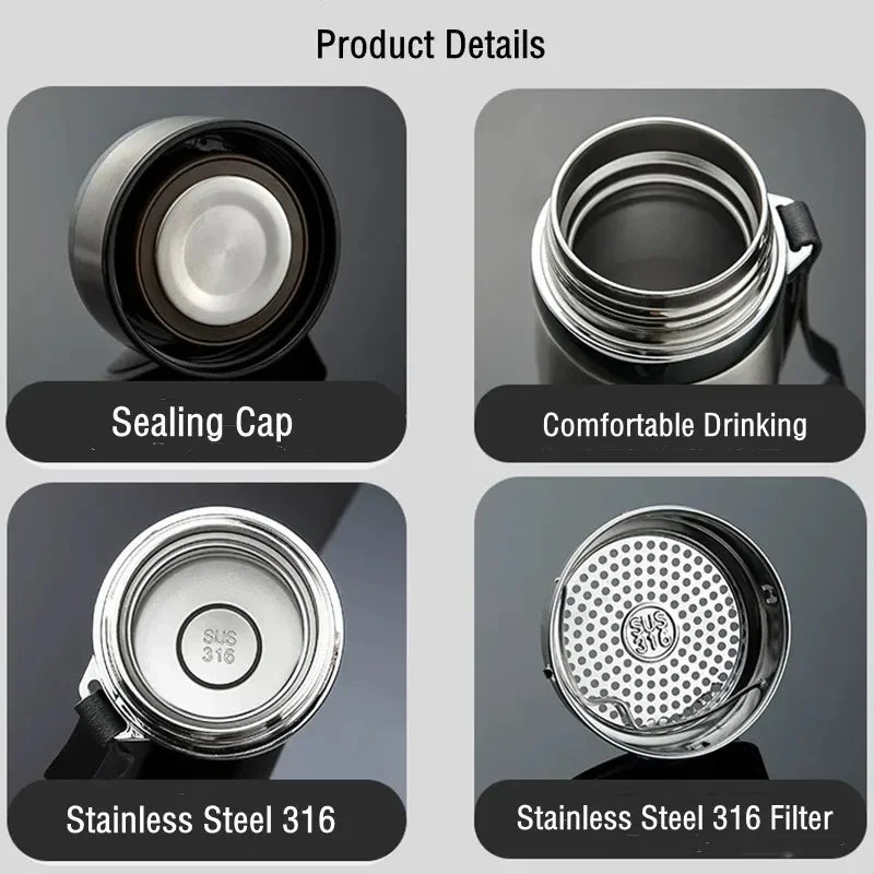 600ML/1000ML/1200ML Double Stainless Steel 316 Thermal Flask with Filter Portable Coffee Tea Thermal Bottle Travel Tumbler