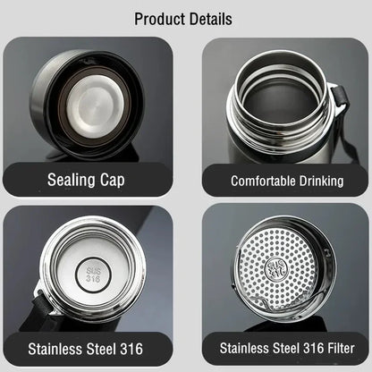 600ML/1000ML/1200ML Double Stainless Steel 316 Thermal Flask with Filter Portable Coffee Tea Thermal Bottle Travel Tumbler