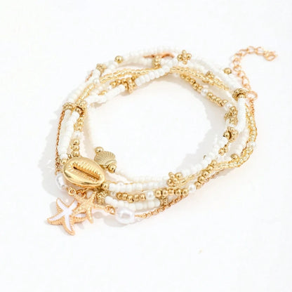 6pcs/set Fashion Stackable Starfish Shell Pendant Beads Anklets Set For Women Beach Jewelry Accessories