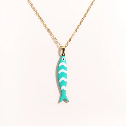 Waterproof Cute Colorful Enamel Fish Pendant Necklaces For Women Girls Lovely Stainless Steel Gold Color Summer Beach Jewelry