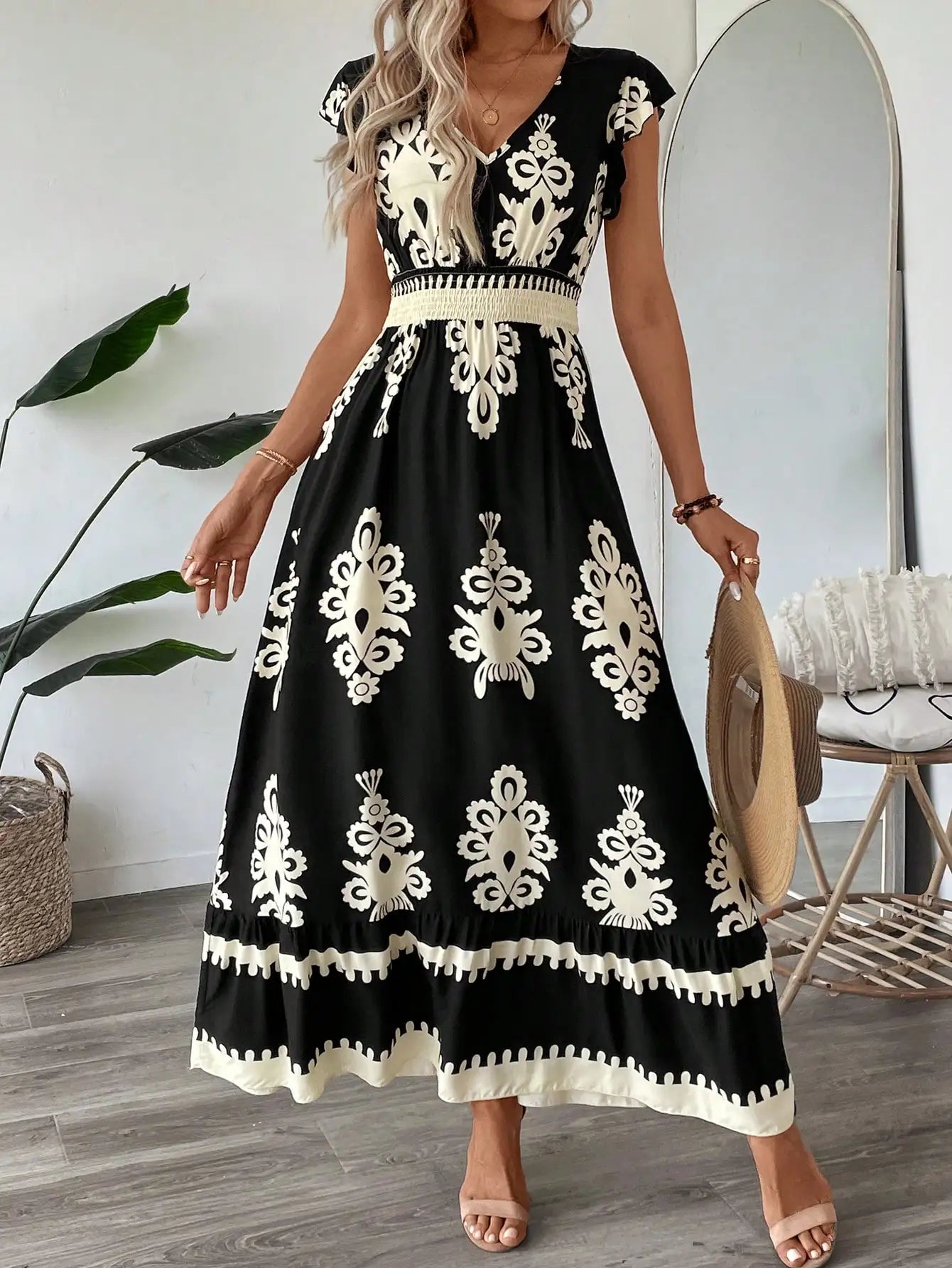 Dresses for Women New Summer Short Sleeve V-Neck Women Dress Elegant Print A-LINE Dress Women Vestidos De Verano Mujer 2026 Q433