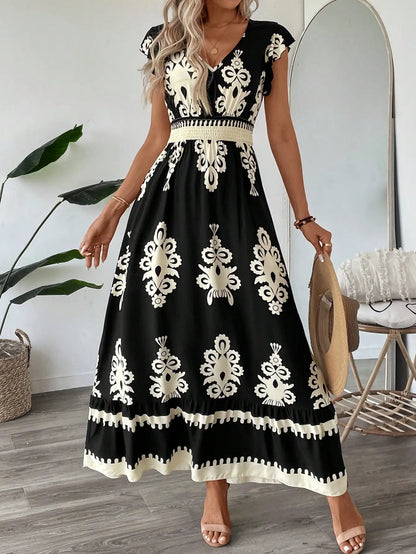 Dresses for Women New Summer Short Sleeve V-Neck Women Dress Elegant Print A-LINE Dress Women Vestidos De Verano Mujer 2026 Q433