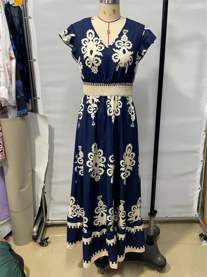 Dresses for Women New Summer Short Sleeve V-Neck Women Dress Elegant Print A-LINE Dress Women Vestidos De Verano Mujer 2026 Q433