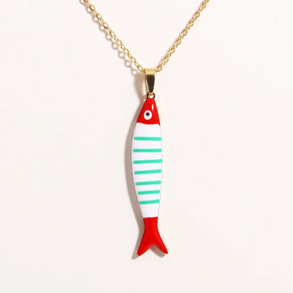 Waterproof Cute Colorful Enamel Fish Pendant Necklaces For Women Girls Lovely Stainless Steel Gold Color Summer Beach Jewelry