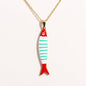 Waterproof Cute Colorful Enamel Fish Pendant Necklaces For Women Girls Lovely Stainless Steel Gold Color Summer Beach Jewelry
