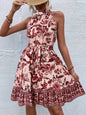 New Summer Sleeveless Dresses for Women Slim Halter Women Dress Lace-up Print A-LINE Dress Women Vestidos De Verano Mujer Q4133