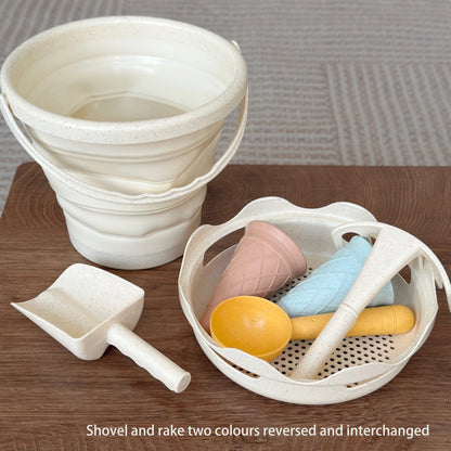 Beach Toys Collapsible Bucket Collapsible Carrying Bucket Sand Bucket 7-in-1 Toys, Shovel Rake Ice Cream Toys Kids Beach Toy