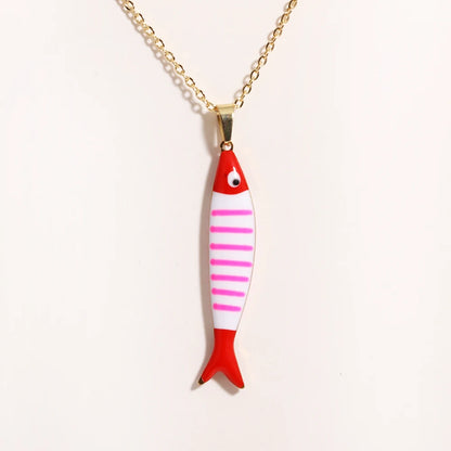 Waterproof Cute Colorful Enamel Fish Pendant Necklaces For Women Girls Lovely Stainless Steel Gold Color Summer Beach Jewelry