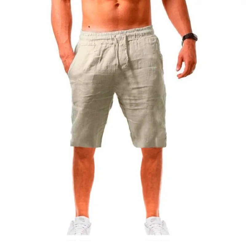 Men's Cotton Linen Short Pants Lightweight Hawaiian Summer Shorts Men Breathable Solid Color Casual Short Trousers