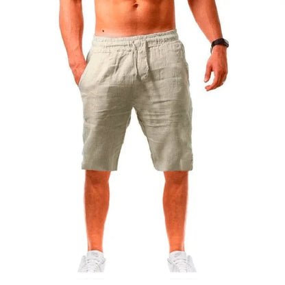 Men's Cotton Linen Short Pants Lightweight Hawaiian Summer Shorts Men Breathable Solid Color Casual Short Trousers