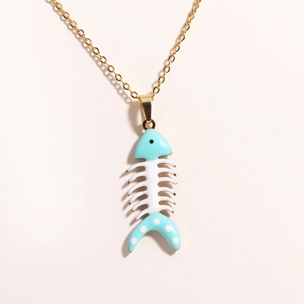 Waterproof Cute Colorful Enamel Fish Pendant Necklaces For Women Girls Lovely Stainless Steel Gold Color Summer Beach Jewelry