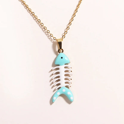 Waterproof Cute Colorful Enamel Fish Pendant Necklaces For Women Girls Lovely Stainless Steel Gold Color Summer Beach Jewelry